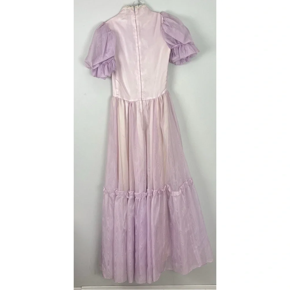 Gunne Sax Lilac 70s Dress Lace Ruffles - Picture 5 of 14